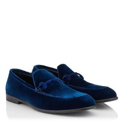 Shop Jimmy Choo Marti Navy Velvet Loafers