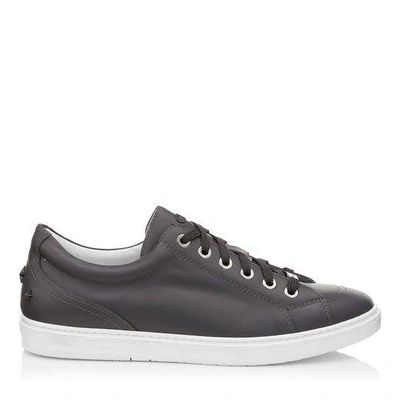 Shop Jimmy Choo Cash Slate Smooth Calf Leather Low Top Trainers