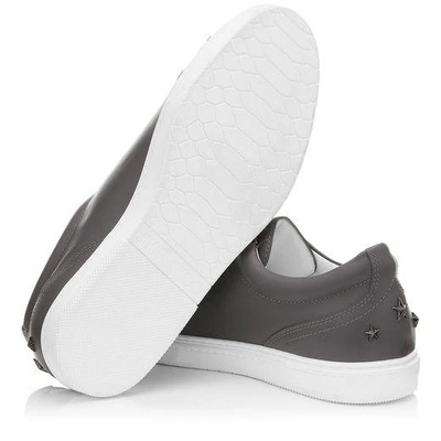 Shop Jimmy Choo Cash Slate Smooth Calf Leather Low Top Trainers