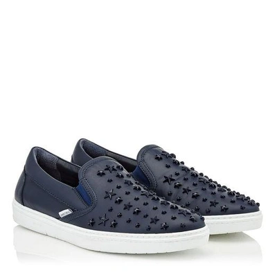 GROVE Navy Sport Calf Leather Slip on Trainers with Mixed Stars