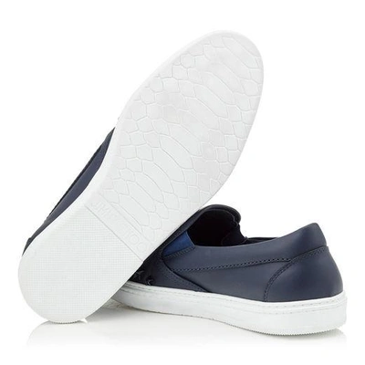 Shop Jimmy Choo Grove Navy Sport Calf Leather Slip On Trainers With Mixed Stars