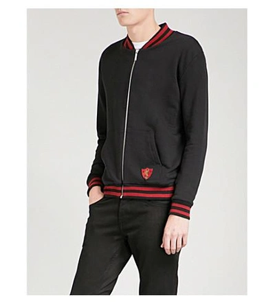 Shop Saint Laurent Crest-detailed Cotton Bomber Jacket In Black