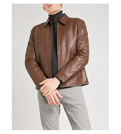 Shop Polo Ralph Lauren Maxwell Leather Jacket In American Brown