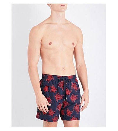Shop Vilebrequin Turtle-embroidered Swim Shorts In Navy Red