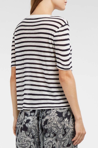 Shop Alexander Wang T Striped Slub Jersey T-shirt In Midnight-blue And White