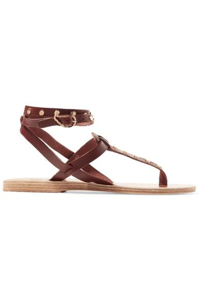 Shop Ancient Greek Sandals Estia Studded Leather Sandals In Dark Brown