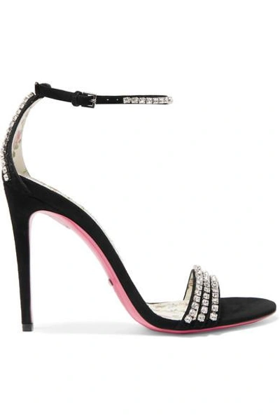 Shop Gucci Isle Crystal-embellished Suede Sandals In Black
