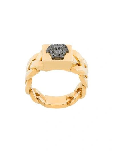 Shop Versace Contrast Medusa Ring In Metallic