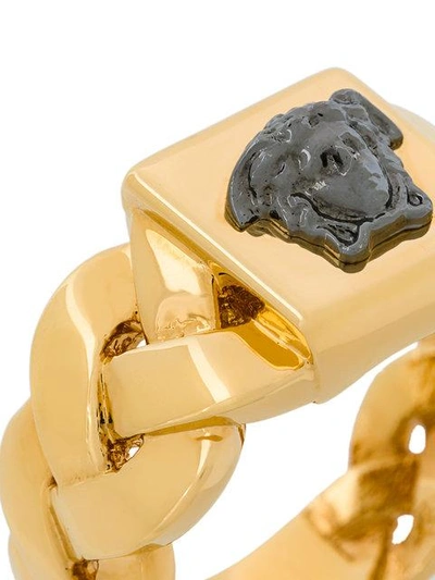 Shop Versace Contrast Medusa Ring In Metallic