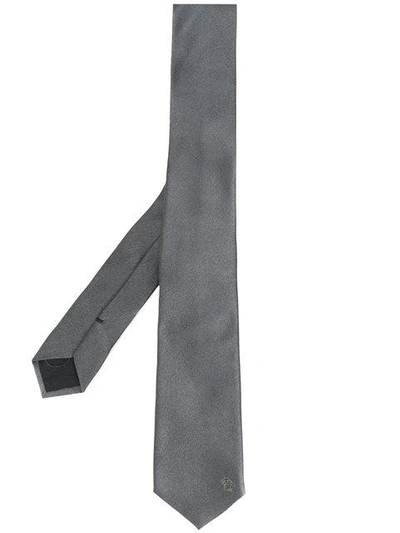 Shop Versace Embroidered Logo Tie - Grey