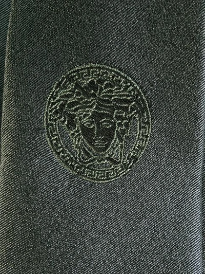 Shop Versace Embroidered Logo Tie - Grey