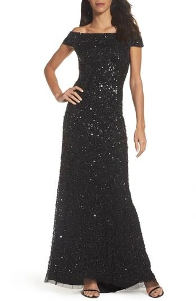 Shop Adrianna Papell Sequin Mesh Gown In Black