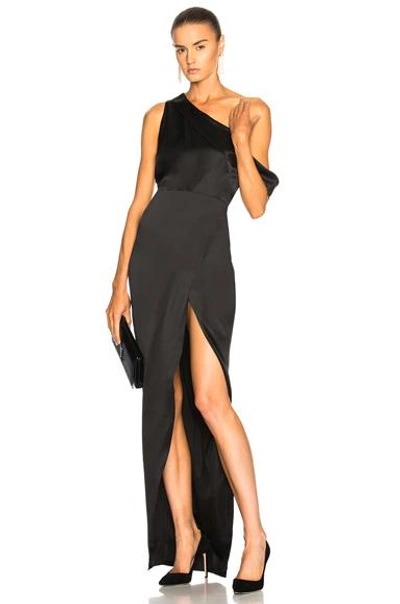 Shop Michelle Mason Draped Shoulder Gown In Black