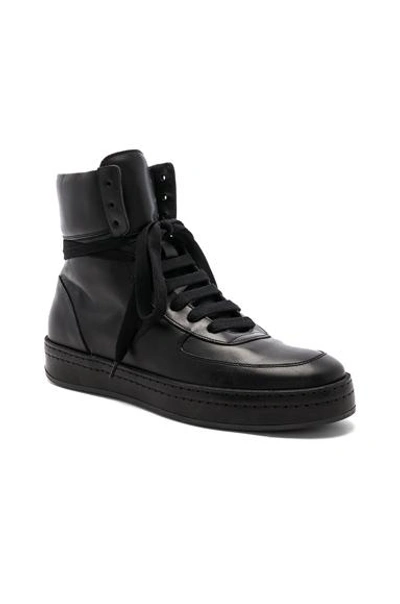 Shop Ann Demeulemeester Leather High Top Sneakers In Black