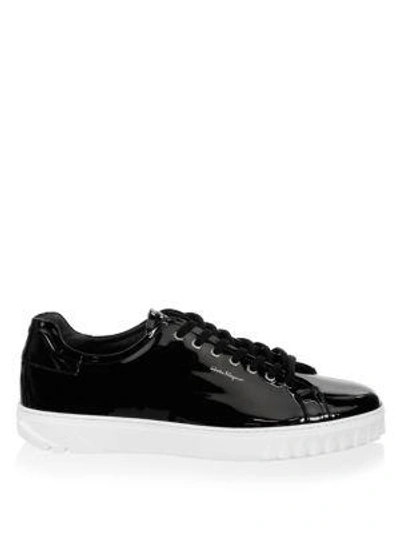Shop Ferragamo Vernice Leather Low-top Sneakers In Black