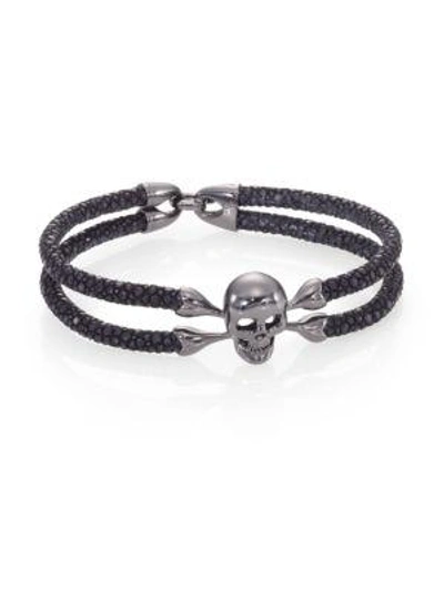 Shop Stinghd Men's Blackened Silver & Stingray Skull Wrap Bracelet