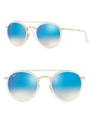 Shop Ray Ban Rb3647 51mm Mirrored Round Aviator Sunglasses In Blue