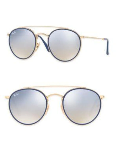 Shop Ray Ban Rb3647 51mm Mirrored Round Aviator Sunglasses In Gold Mirror
