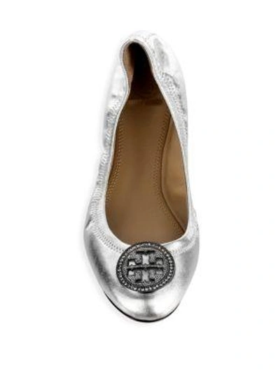 Shop Tory Burch Liana Leather Ballet Flats In Silver