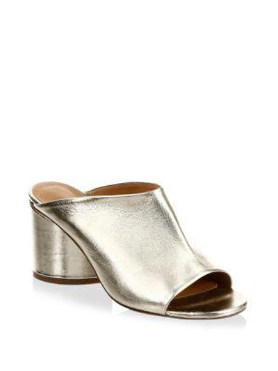 Shop Robert Clergerie Caren Mid-heel Leather Mules In Platinum