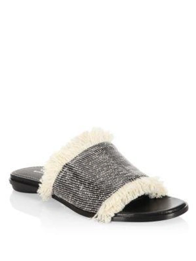 Shop Proenza Schouler Raffia Fringe Slides In Black