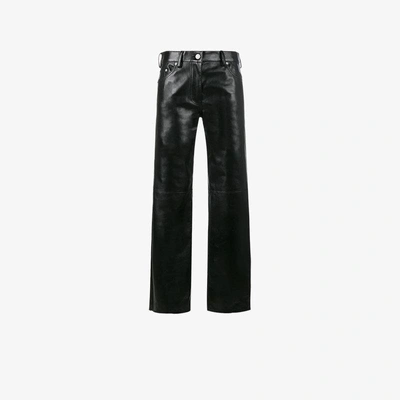 Shop Calvin Klein 205w39nyc Straight High Waist Leather Trousers In Black
