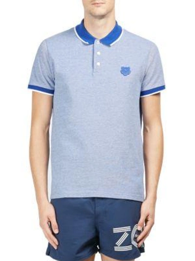 Shop Kenzo Short Sleeve Cotton Chambray Polo In Royal Blue