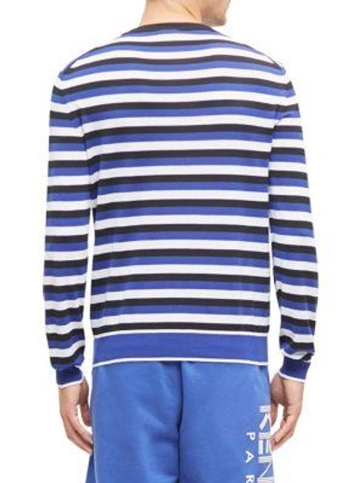 Shop Kenzo Logo Striped Cotton Sweater In French Blue