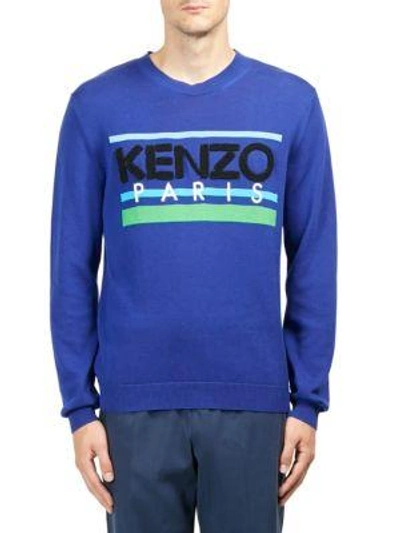 Shop Kenzo Logo Cotton Sweater In French Blue