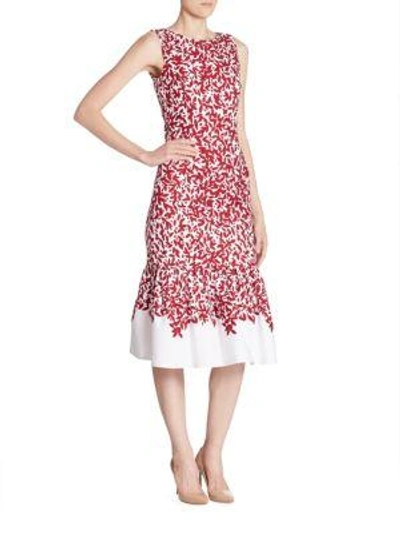 Shop Oscar De La Renta Floral Printed Dress In White Red