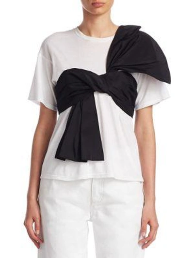 Shop Oscar De La Renta Short-sleeve Bow Top In White Black Multi
