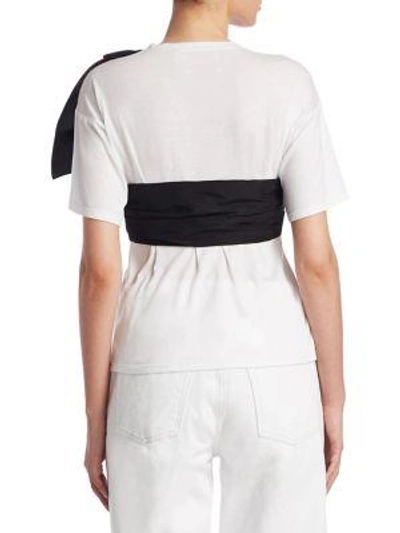 Shop Oscar De La Renta Short-sleeve Bow Top In White Black Multi