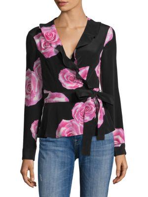 ganni fayette silk wrap top