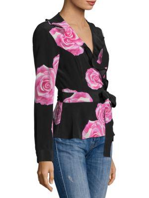 ganni fayette silk wrap top