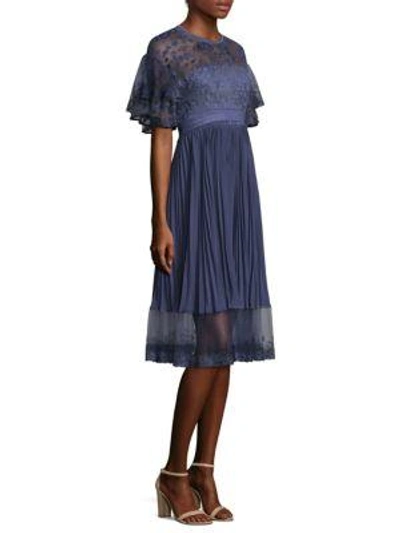 Shop Three Floor City Scape Pleat Illusion Dress In Dark Blue