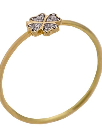 Shop Loquet 14kt Gold Diamond Four Leaf Clover Ring In Metallic