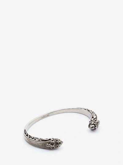 Shop Alexander Mcqueen Twin Skull Bracelet In Silver