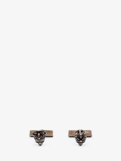 Shop Alexander Mcqueen "queen And King" Skull Cufflinks In Silver