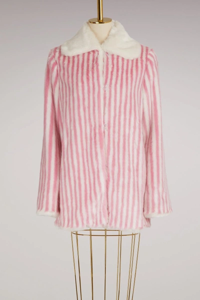 Shop Marco De Vincenzo Striped Eco-fur Jacquard Coat In Pink White+white