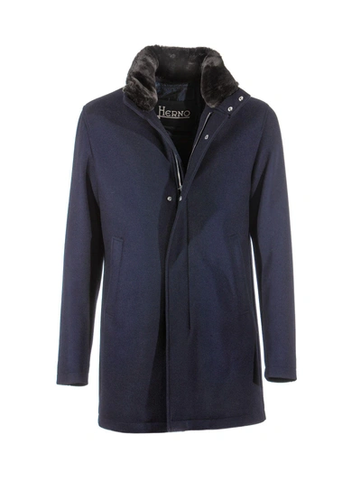 Shop Herno Fur Collar Coat In Blue