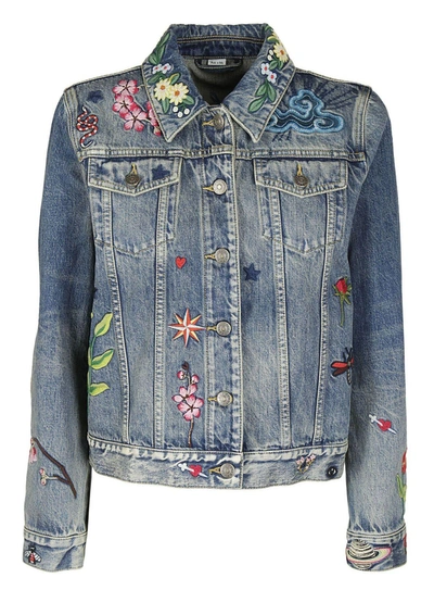 Shop Gucci Embroidered Denim Jacket In Blu