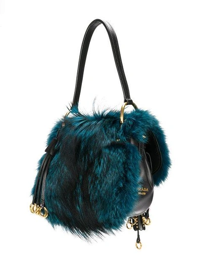 Shop Prada Blue Corsaire Fur Shoulder Bag