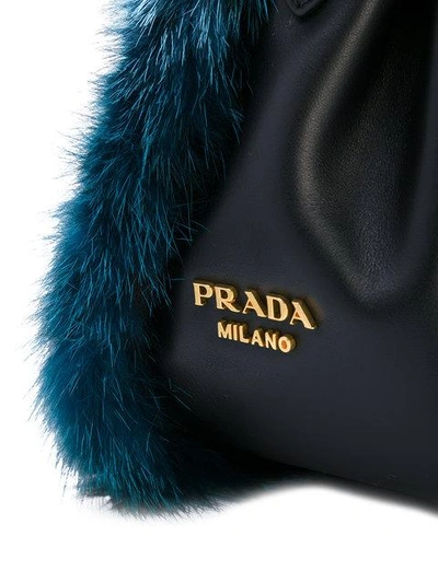 Shop Prada Blue Corsaire Fur Shoulder Bag