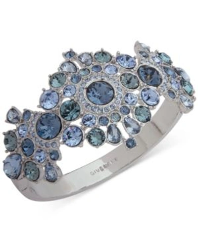 Shop Givenchy Silver-tone Crystal Statement Bangle Bracelet In Blue