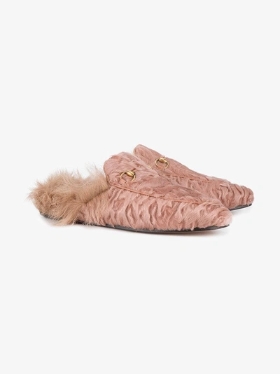 Shop Gucci Pink Princetown Shearling Mules In Pink&purple