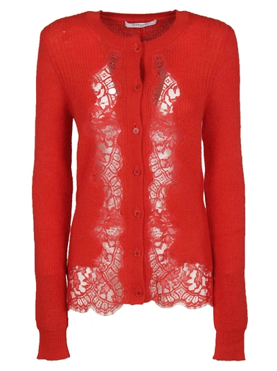 Shop Givenchy Lace Inset Cardigan In Red