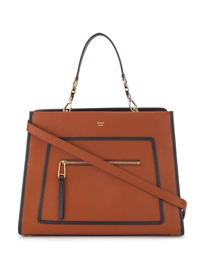 Shop Fendi Brown Runaway Leather Shoulder Bag