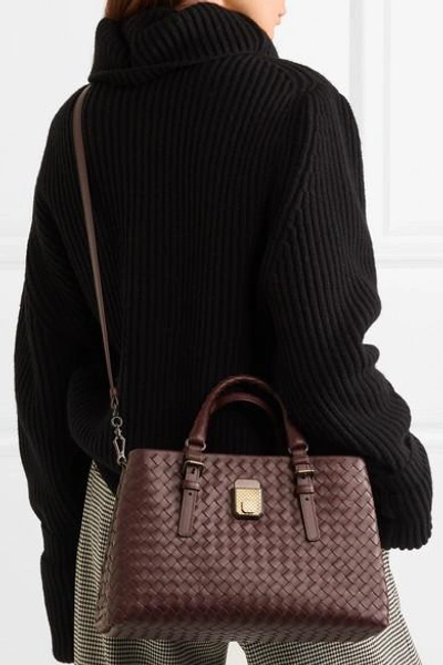 Shop Bottega Veneta Roma Medium Intrecciato Leather Tote In Burgundy