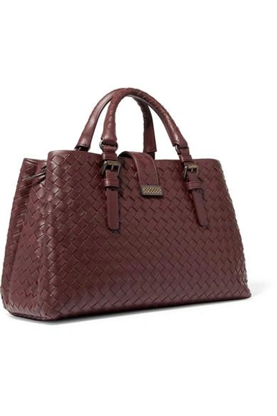 Shop Bottega Veneta Roma Medium Intrecciato Leather Tote In Burgundy