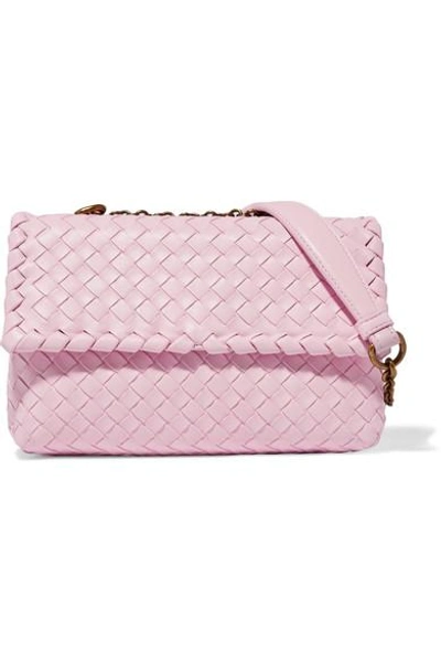 Shop Bottega Veneta Olimpia Baby Intrecciato Leather Shoulder Bag In Pastel Pink